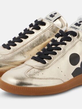 Isabel Marant Women  Metallic Gold Sneakers with Black Laces